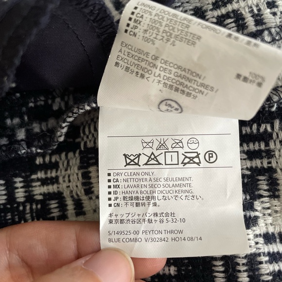 OLD NAVY Wool Peyton Open Front Textured Plaid Coat Jacket Blue Combo Size L - Picture 12 of 12